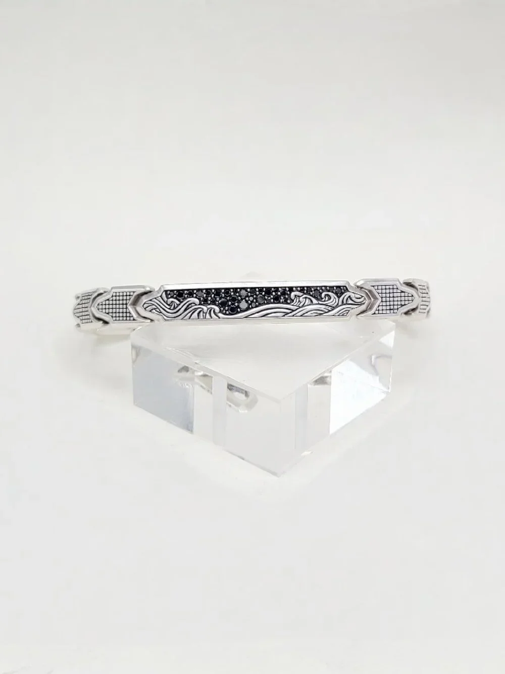 David Yurman Waves ID Link Bracelet w/ Pavé Black Diamonds - 9mm - Size Medium